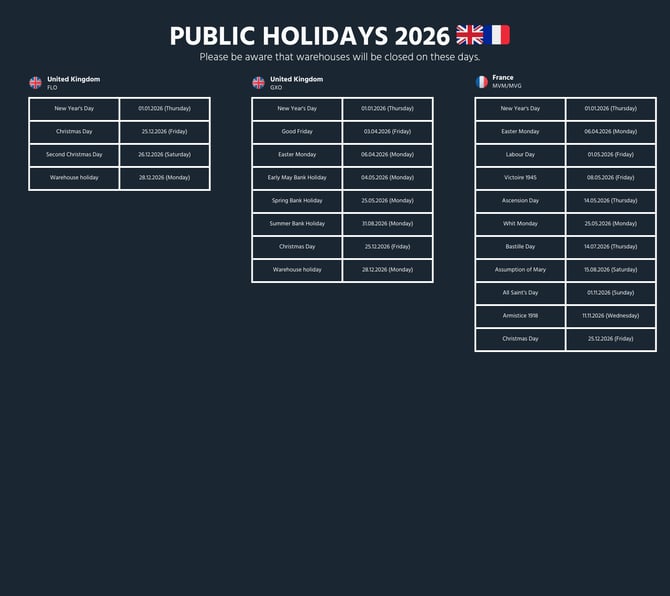 public holidays FR UK